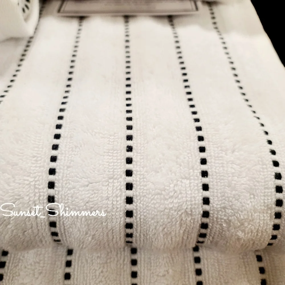 8pc Hotel Collection Bath Hand Washcloth White Black Dot Pinstripe TOWEL Set New